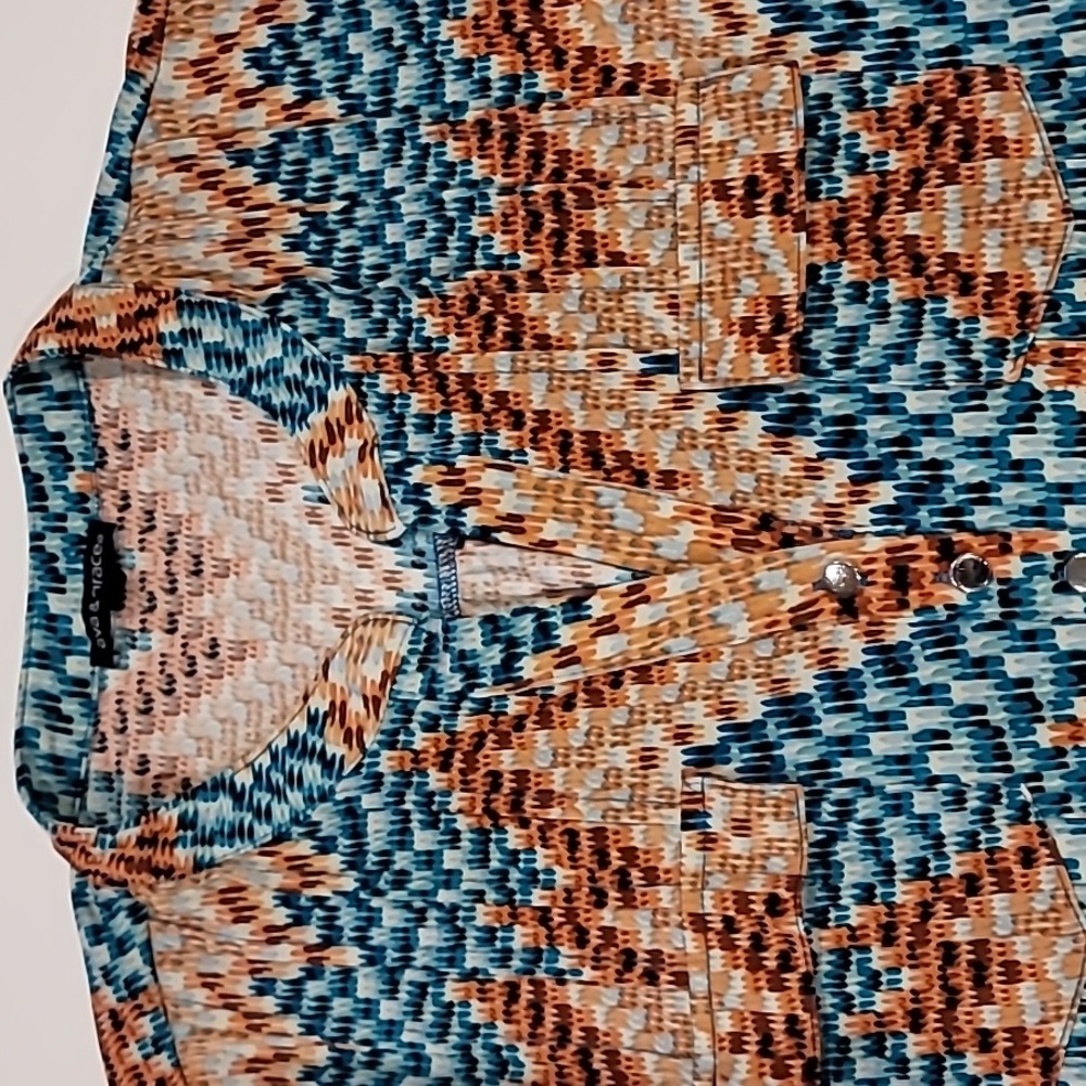 Ava & Grace Pull Over Zig Zag Chevron Nehru Collar Top Orange Green XL - Picture 4 of 12